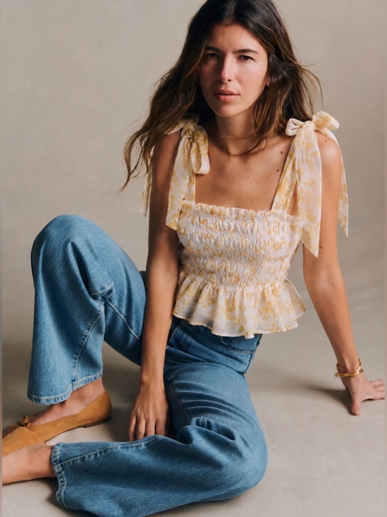 En Saison Tops - En Saison Audrey Smocked Tie Strap Top